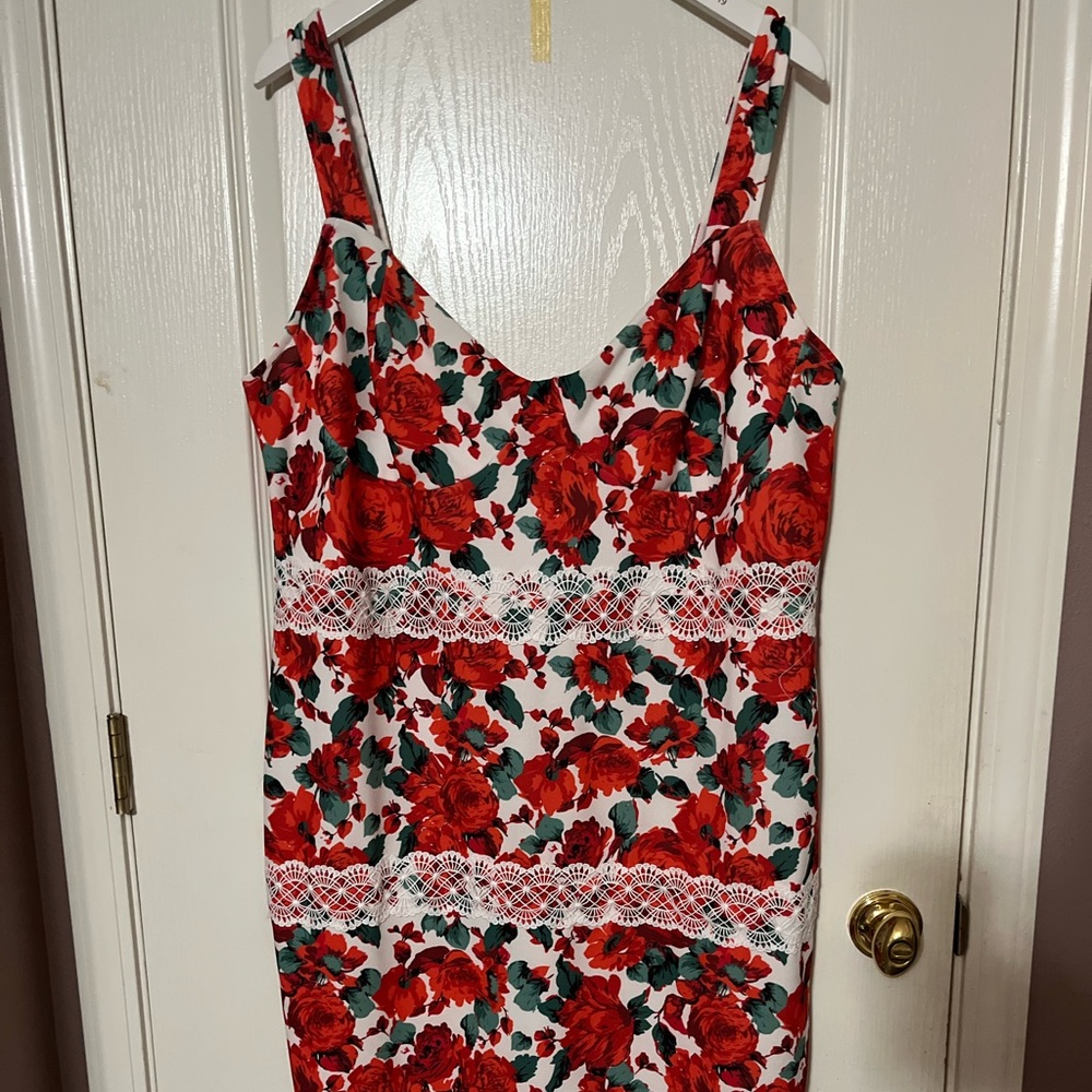 ASOS Curve Red and Green Floral Midi Dress